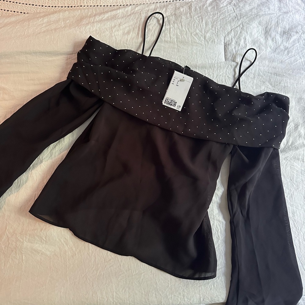 H&M Black Off-Shoulder Blouse with rhinestone detailing